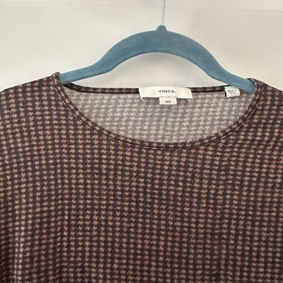 Vince Brown Black Houndstooth Crew-Neck Long Sleeve Top Women's Size Medium - Picture 5 of 16